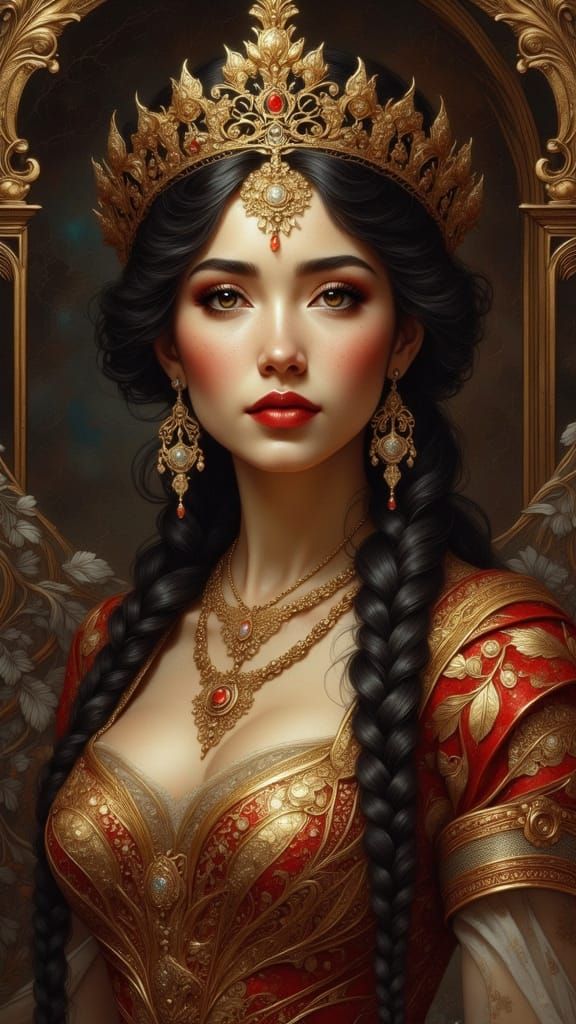 Valencian Queen Portrait With Ornate Crown and Makeup