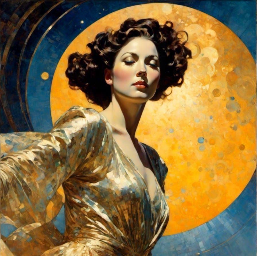 Celestial Dancer Portrait in Golden Age Illustration Style