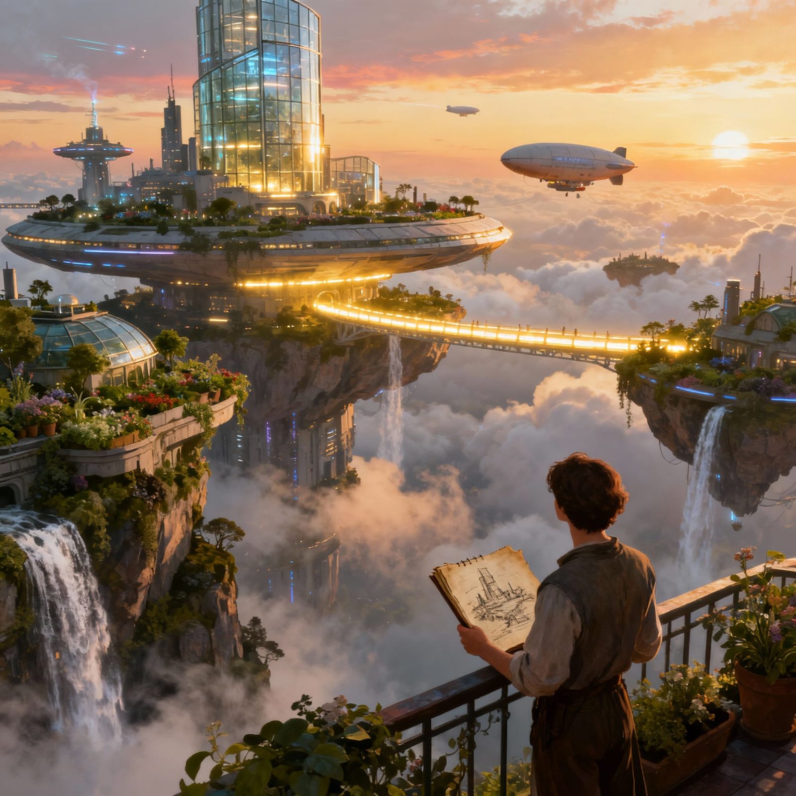 Floating City Above Clouds at Sunrise