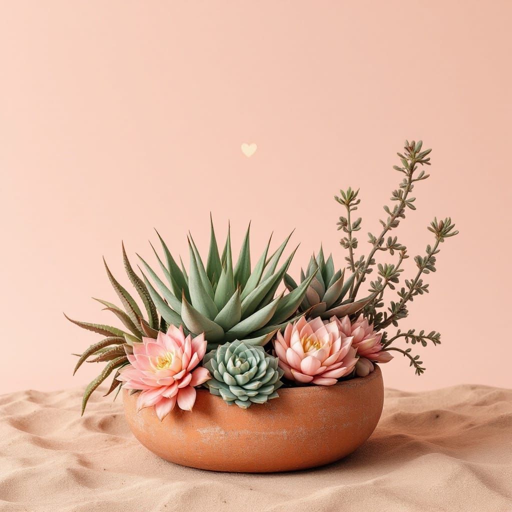 Sparse Desert Floral Composition in Terracotta Pot
