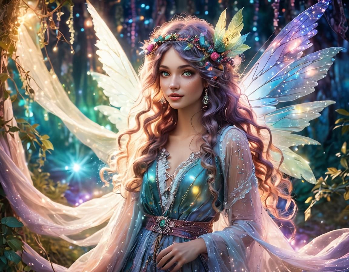 Vibrant Bohemian Fairy in Whimsical Forest