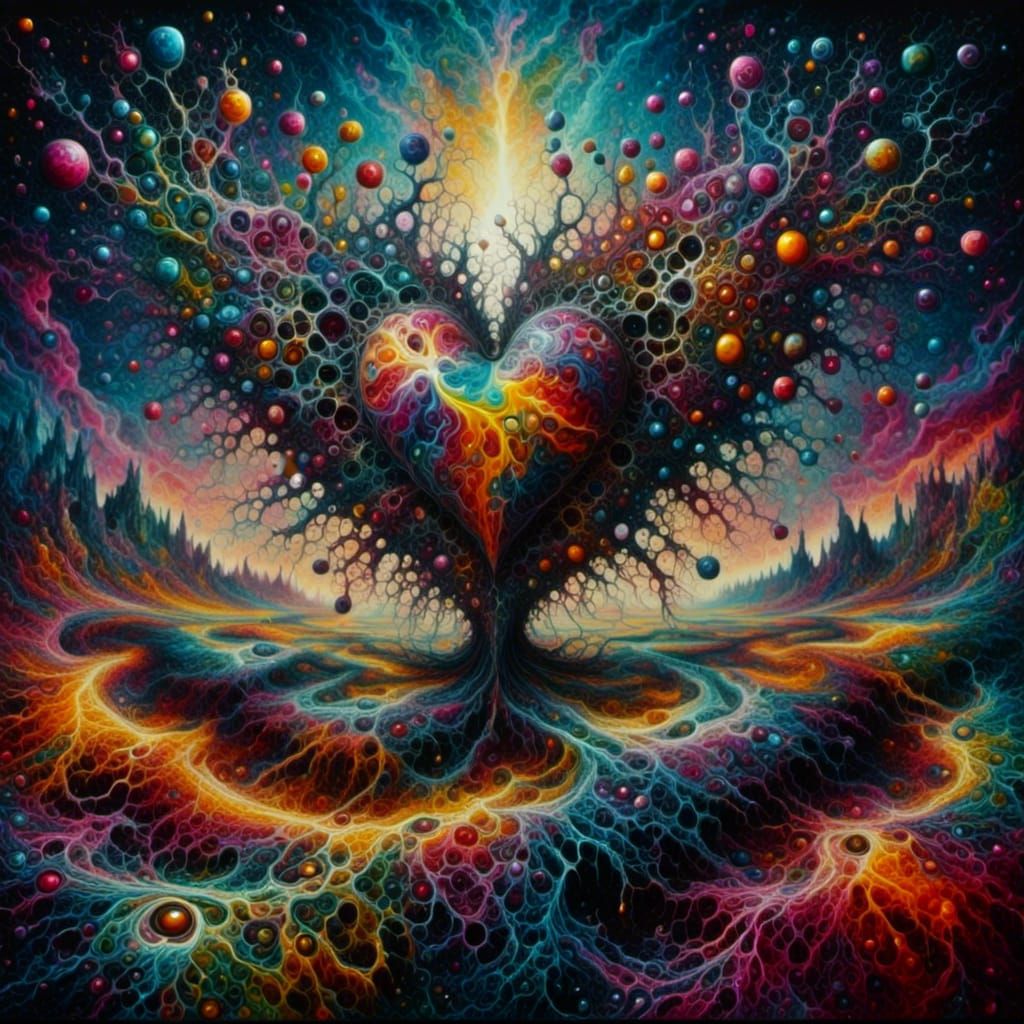 Surreal Landscape with Elastic Flora in Liquid Pour Style