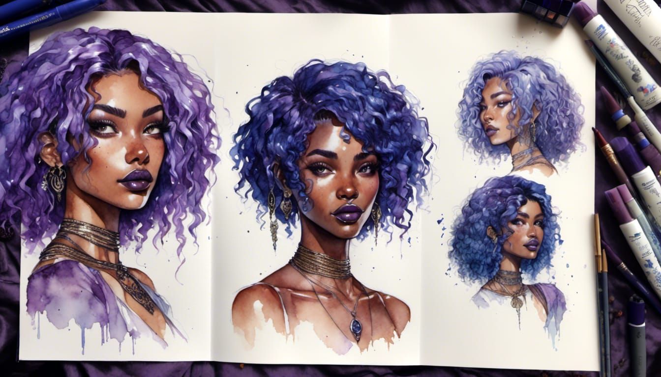 Girl with Purple Hair in Watercolor Style