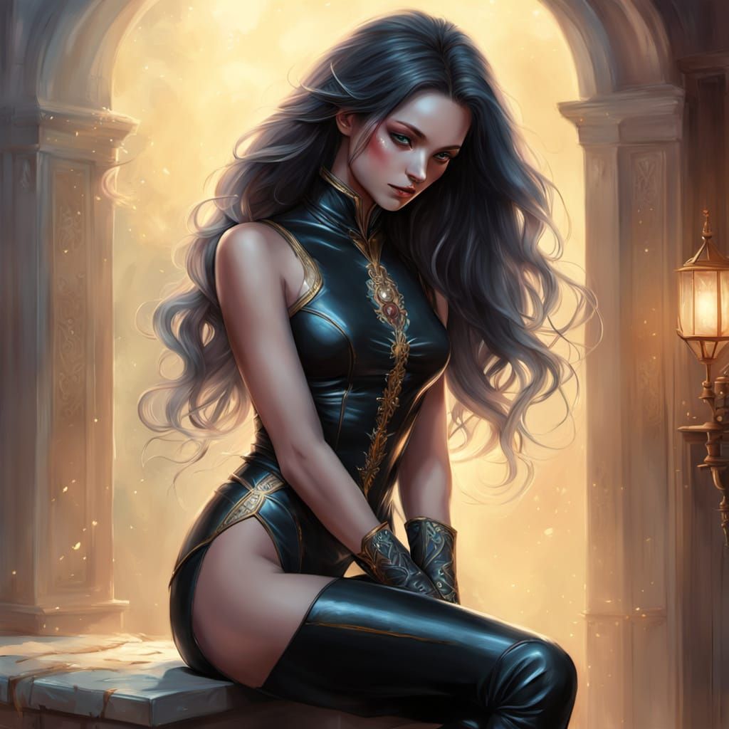 Ethereal Fantasy Girl in Latex Boots