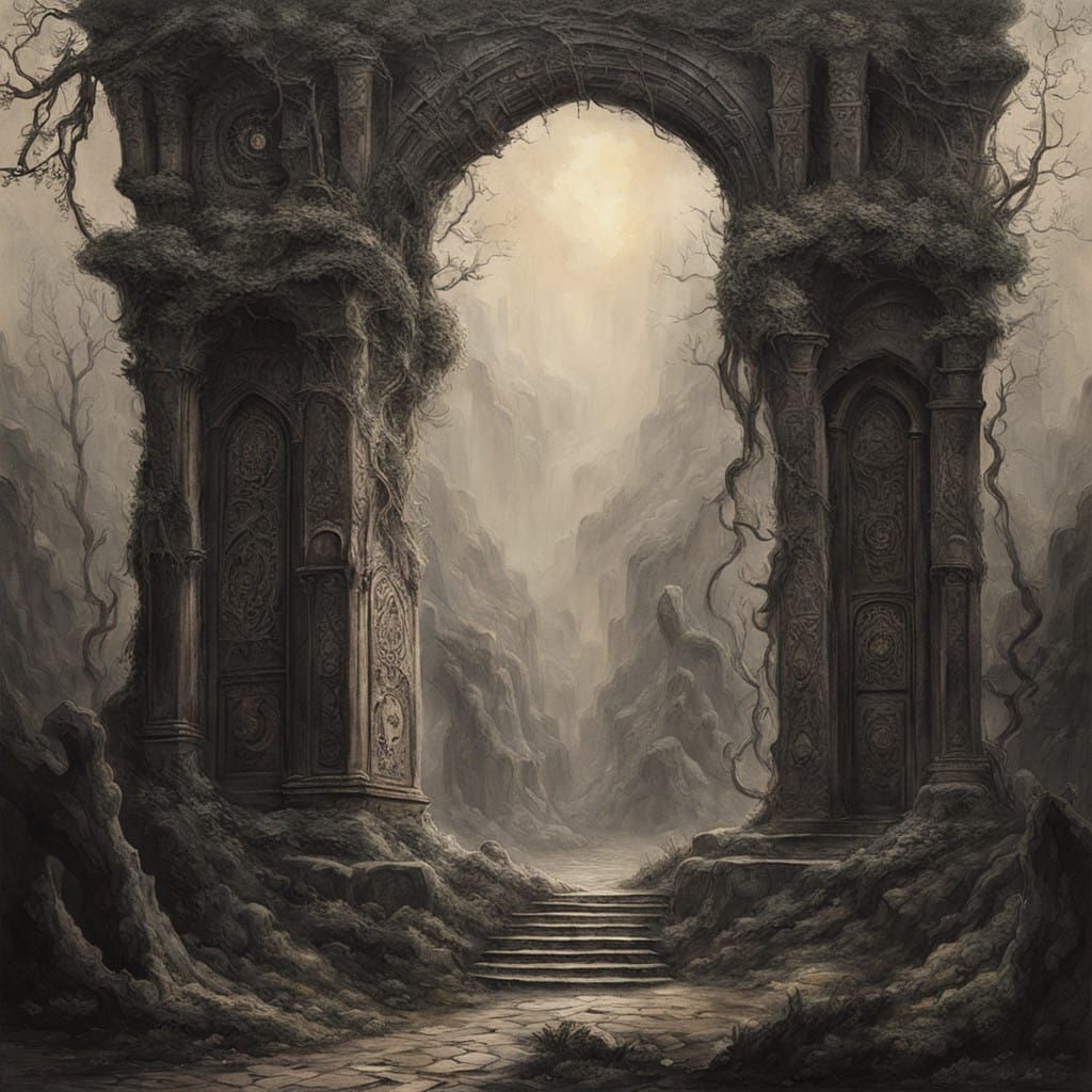 Ethereal Gothic Archway in a Haunting, Ancient Atmosphere