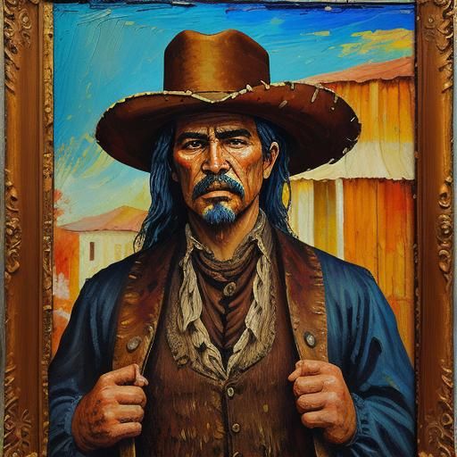 Wild West Scene in Expressionist Impasto Style