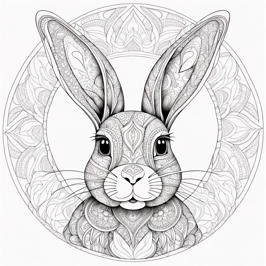 Rabbit Mandala: Adult Coloring Page in Fine Line Art