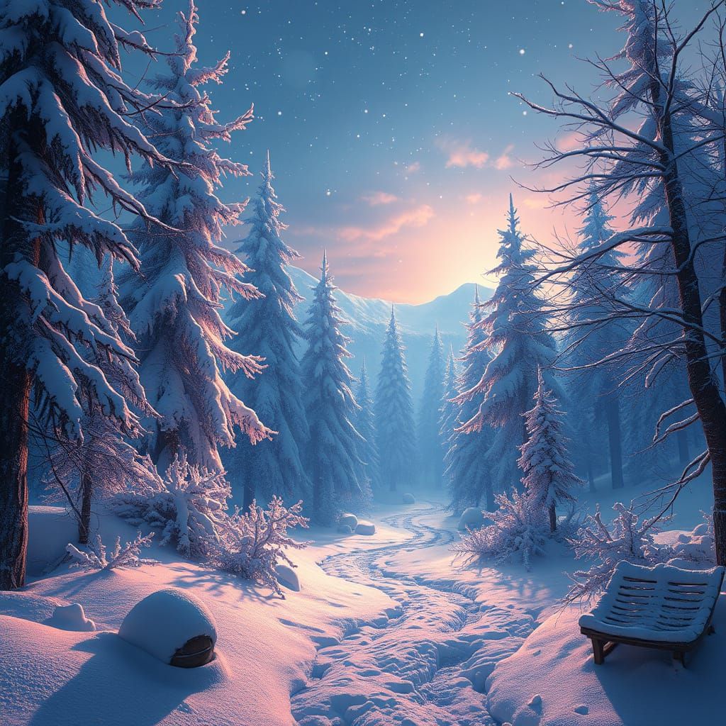 Magical Winter Landscape in Detailed Matte Painting Style