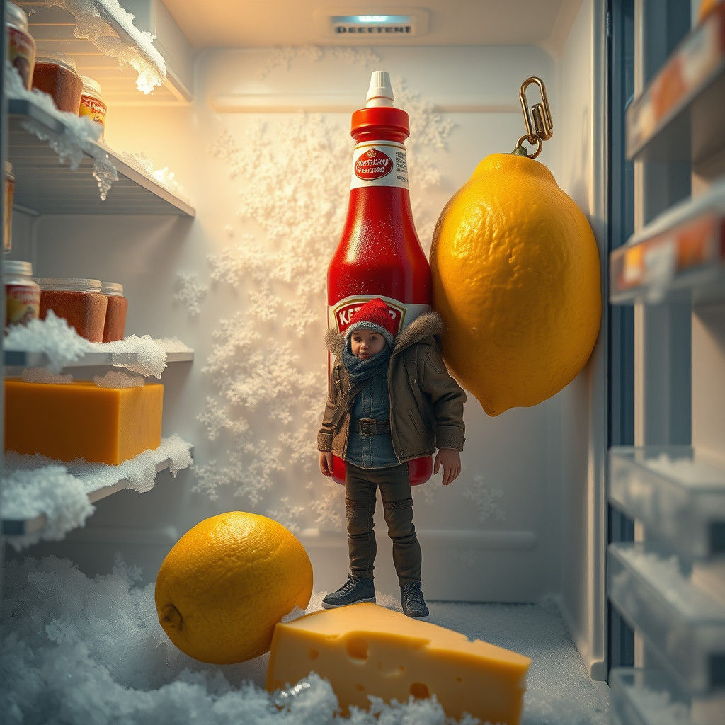 Lilliputian Adventurer in Colossal Refrigerator