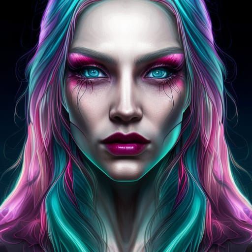 Cyberpunk Woman with Neon Makeup and Cyberware