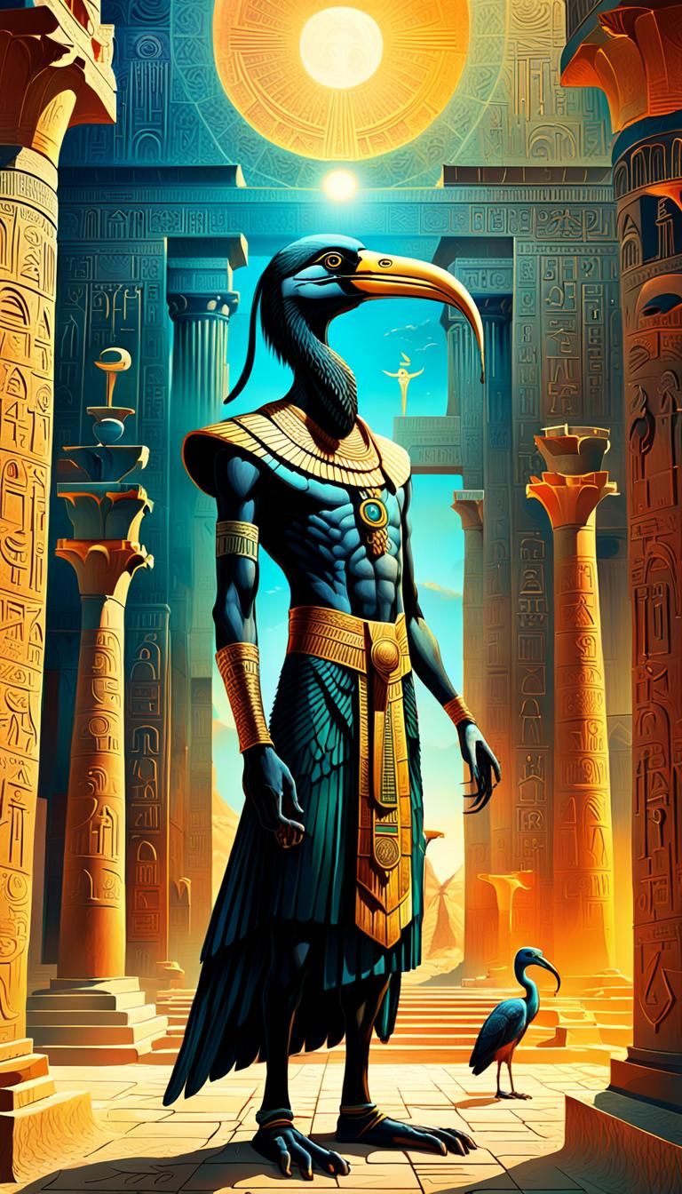 Thoth in Mystical Temple: Surreal Digital Art