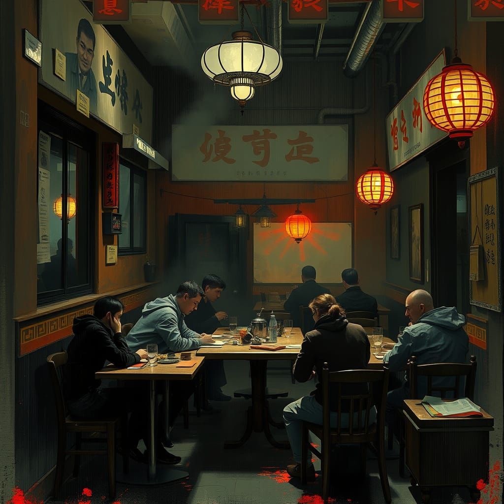 Chinese Restaurant Interior with Populated Tables