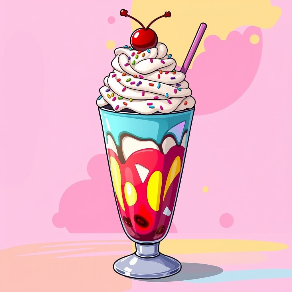 Colorful Ice Cream Sundae in Pop Surrealist Style