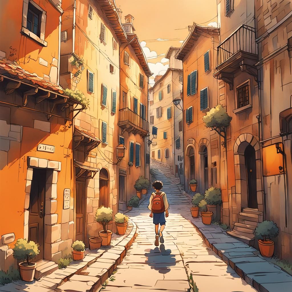 Italian Streets in Studio Ghibli Style