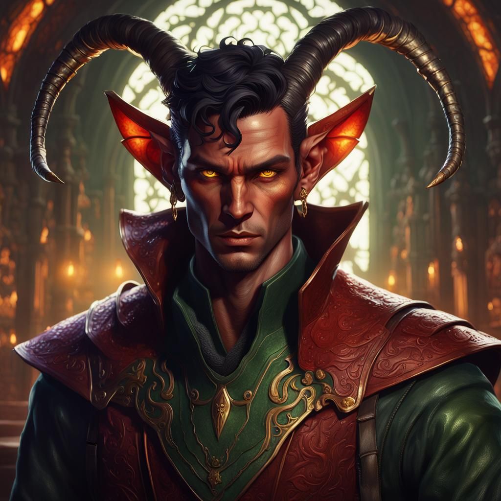 Tiefling Warlock Portrait in Dark Fantasy Style