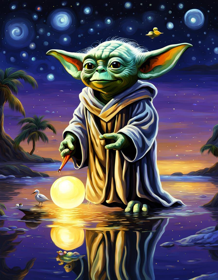 Yoda's Beach Holiday with Duck: Digital Painting