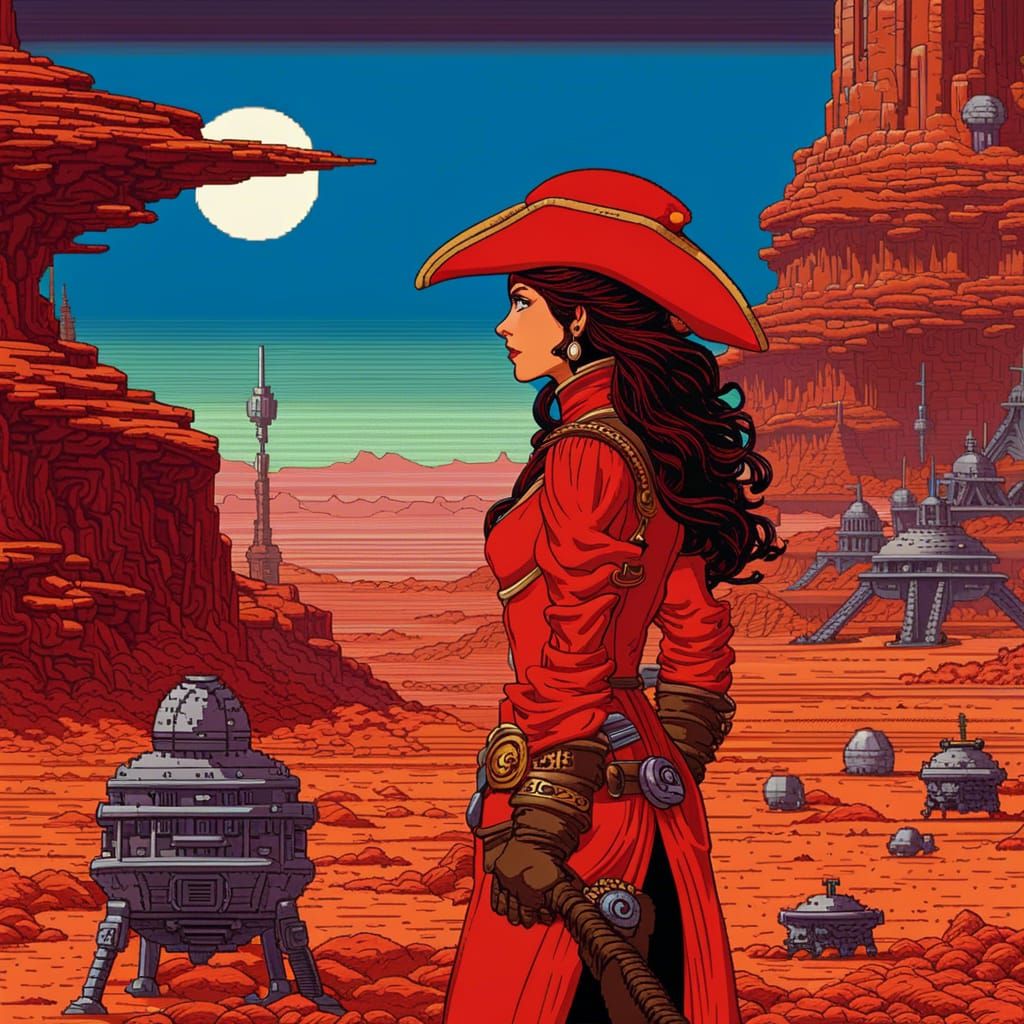 Pirate Queen on Mars in 16-bit Pixel Art