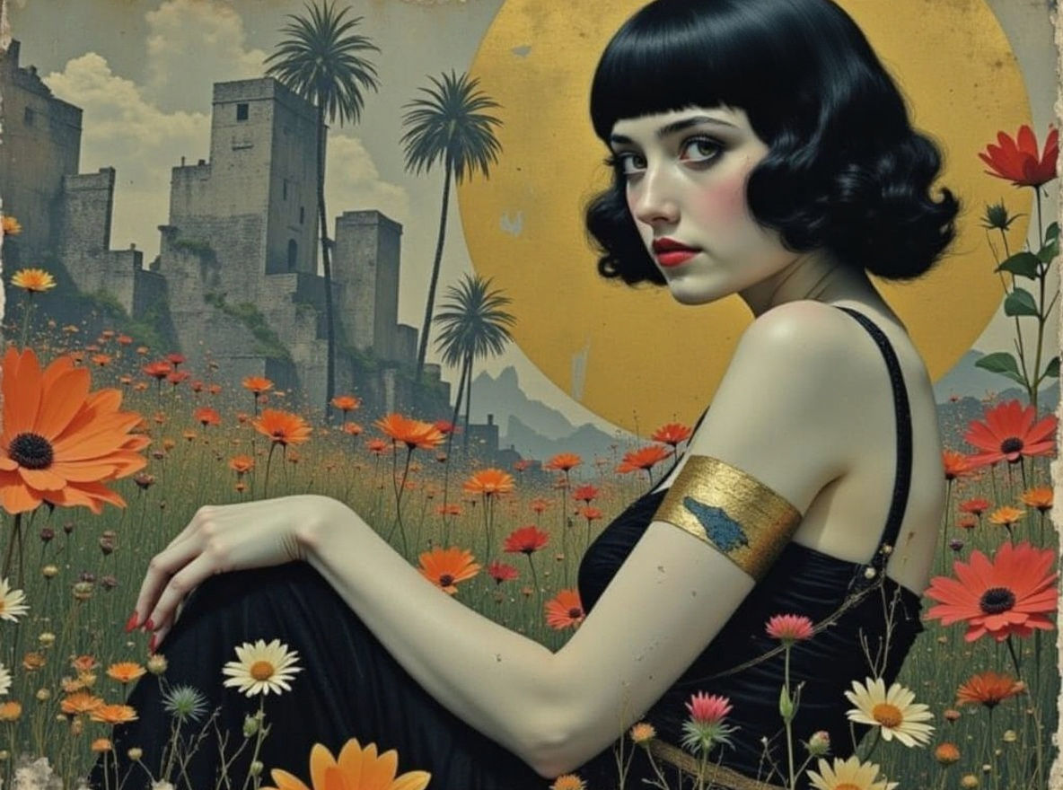 Art Deco Singer with Floral Tattoo in Impasto Style