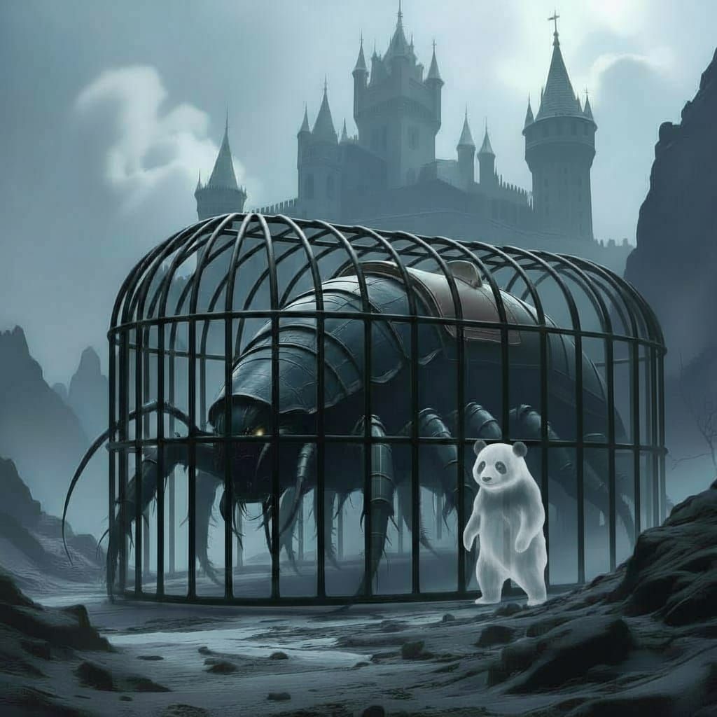 Gothic Castle on Barren Mountain with Giant Centipede and Gh...