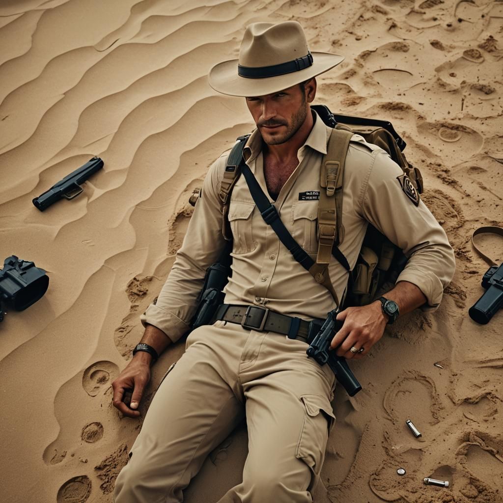 Handsome Tactical Leader Lounging on Beach