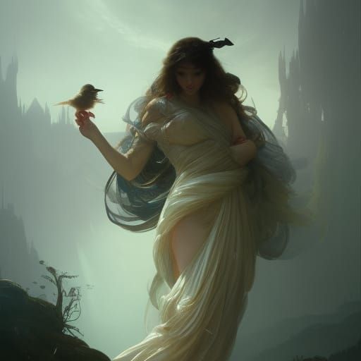 Dark Fantasy Bird Masterpiece in Volumetric Lighting