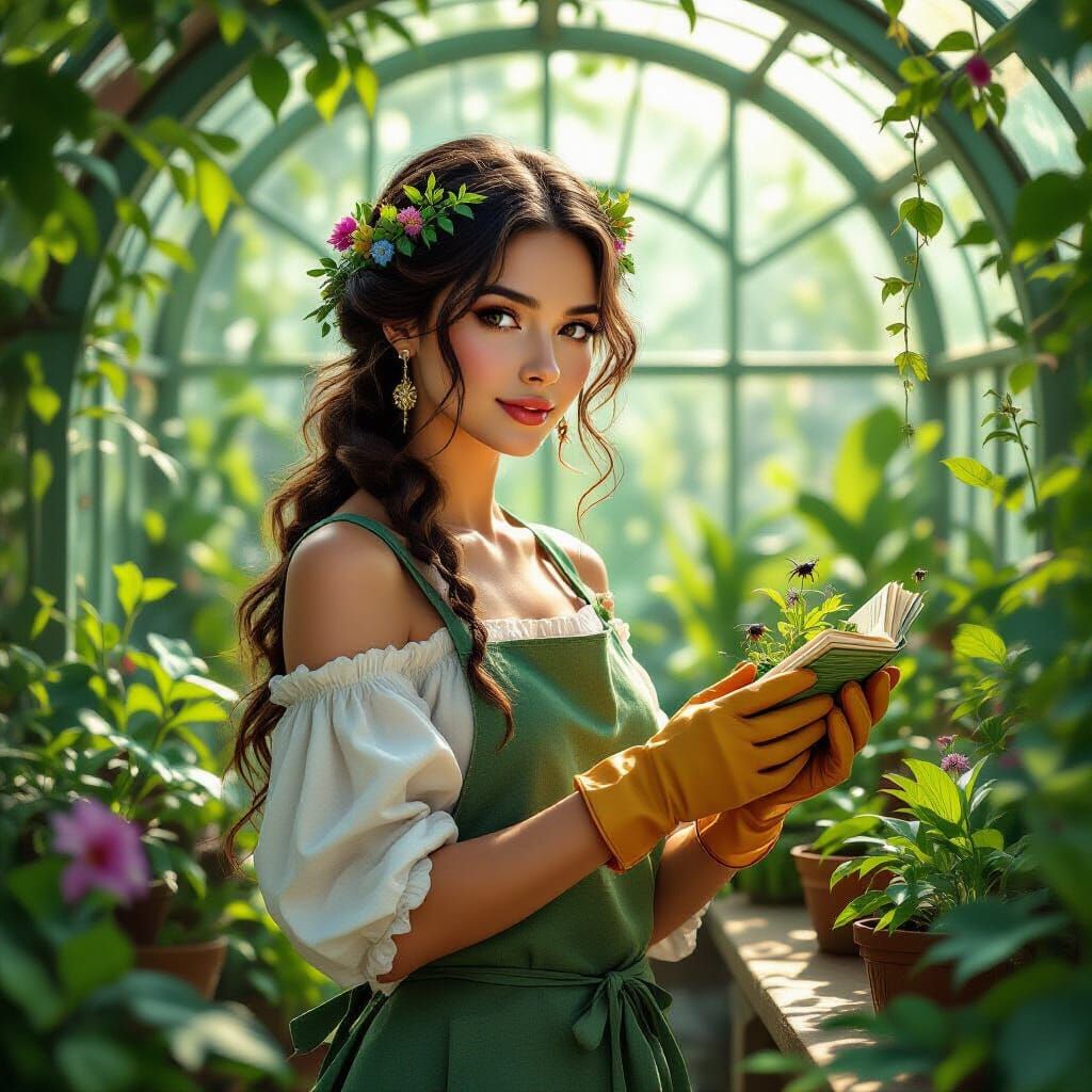 Celestial Herbalist in Amethyst Greenhouse: Art Nouveau Styl...