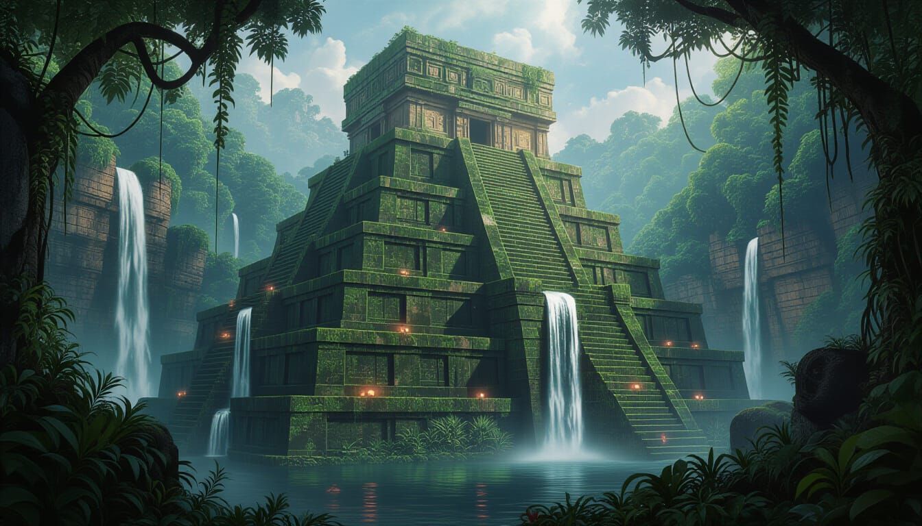 Lost City Ziggurat in Misty Jungle