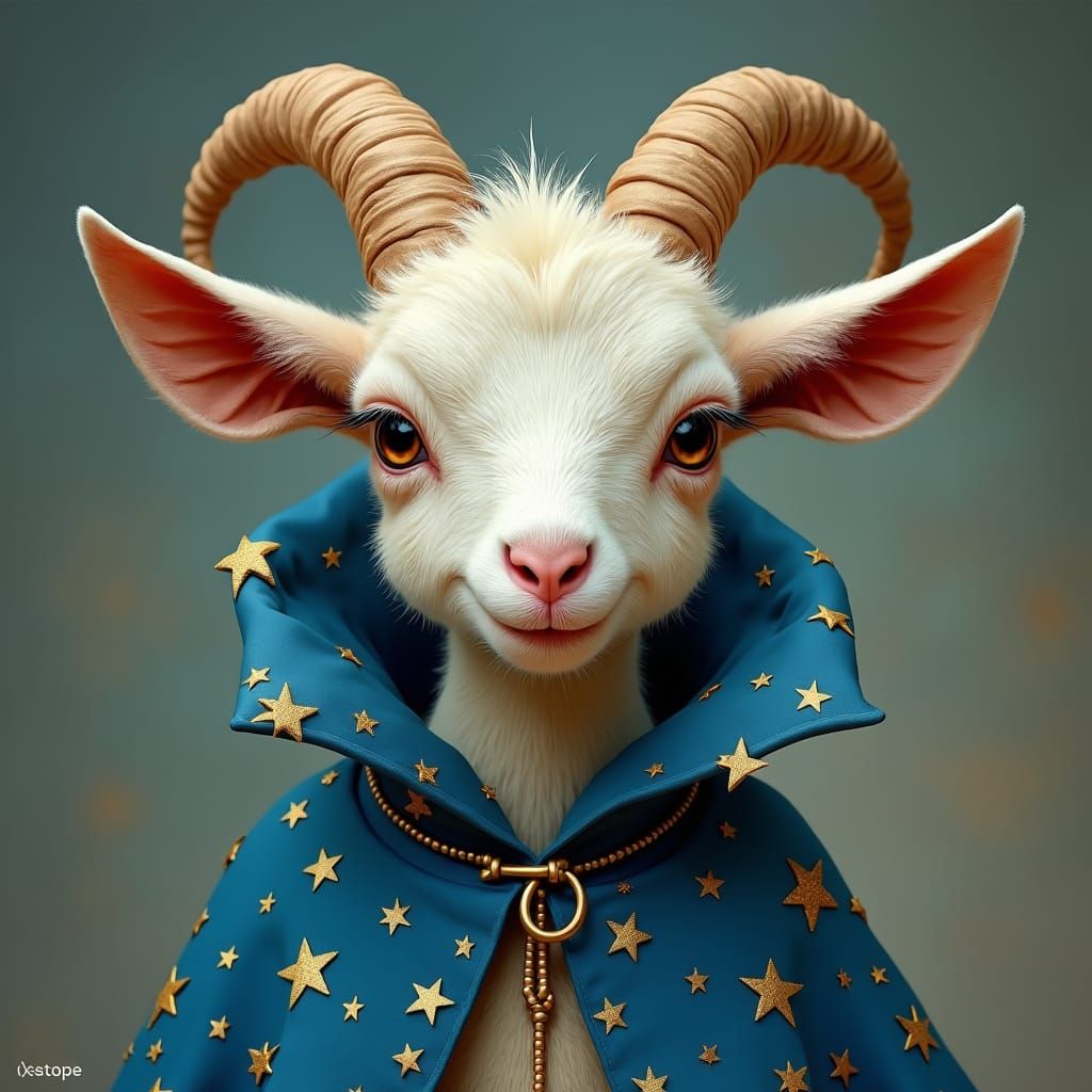 Pygmy Goat Person in Starry Blue Cloak