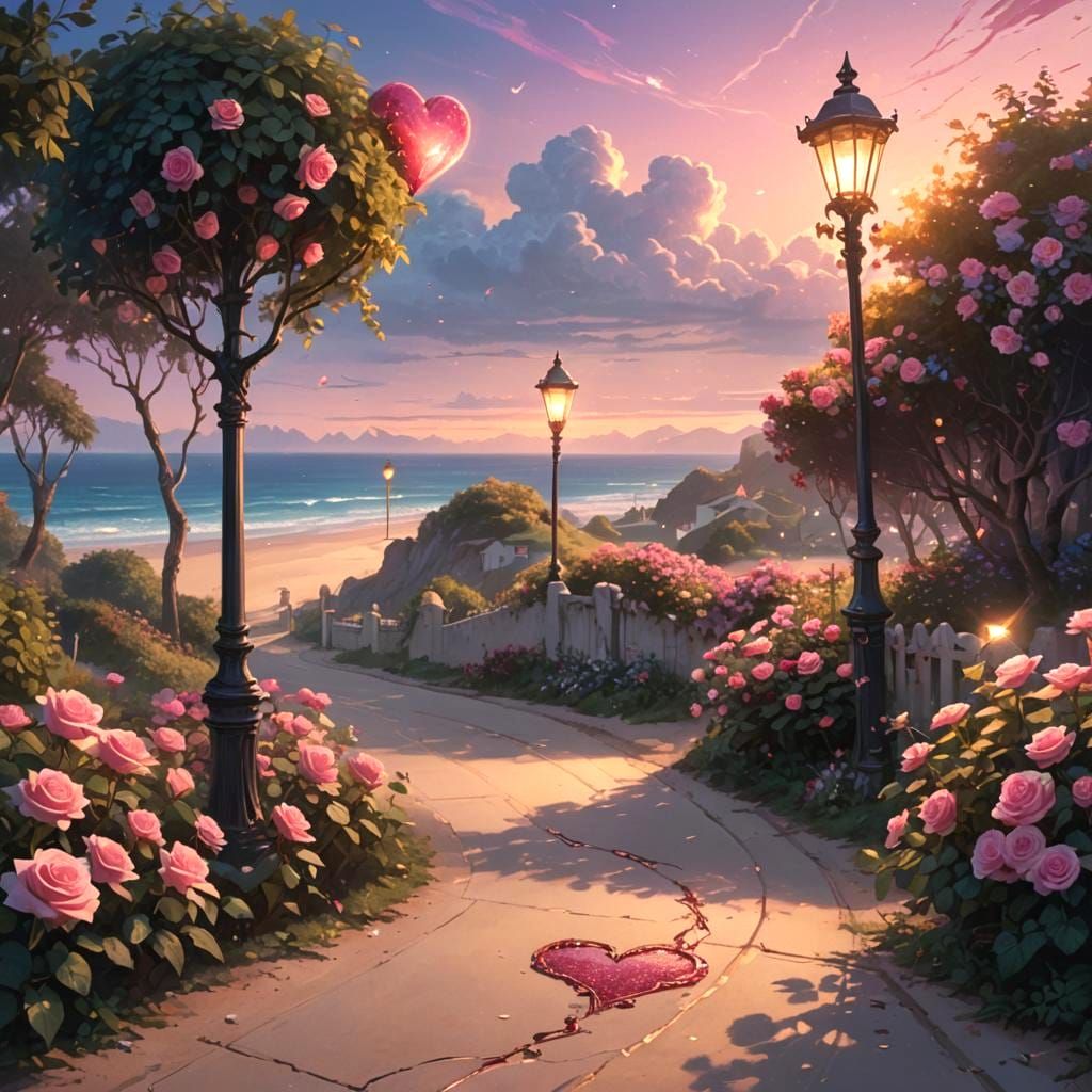 Beach Road with Gardens in Detailed Matte Painting