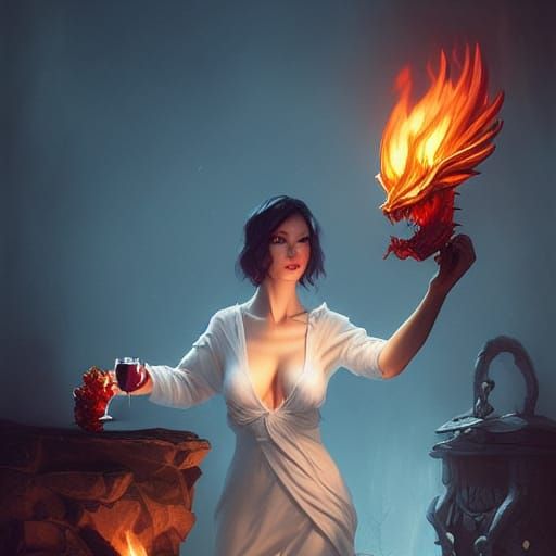 Bone Devil Cat with Wine: Detailed Digital Art