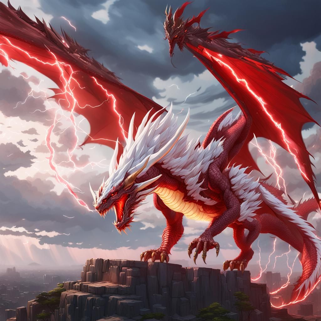 Giant Dragon Unleashing Lightning: 3D Anime Art