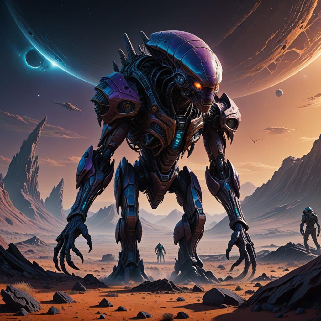 Biomechanical Alien Creature on Desolate Planet