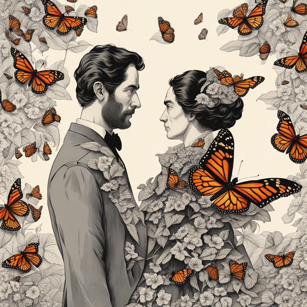 Monarch Butterfly Woman and Man Portrait