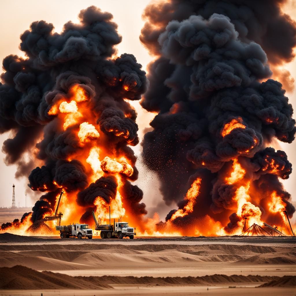 Oil derricks on fire in Kuwait