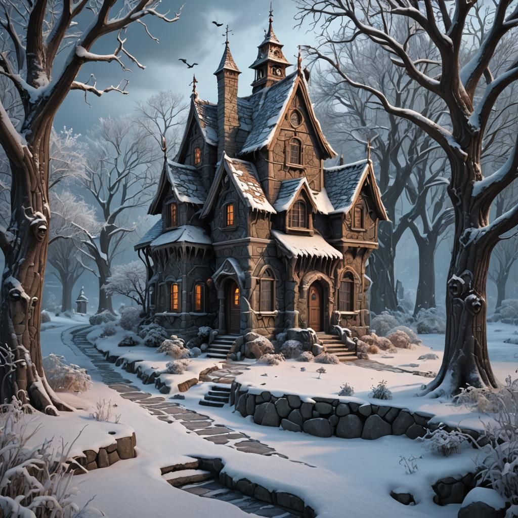 Frozen Wonderland: Detailed House in Winter Scene