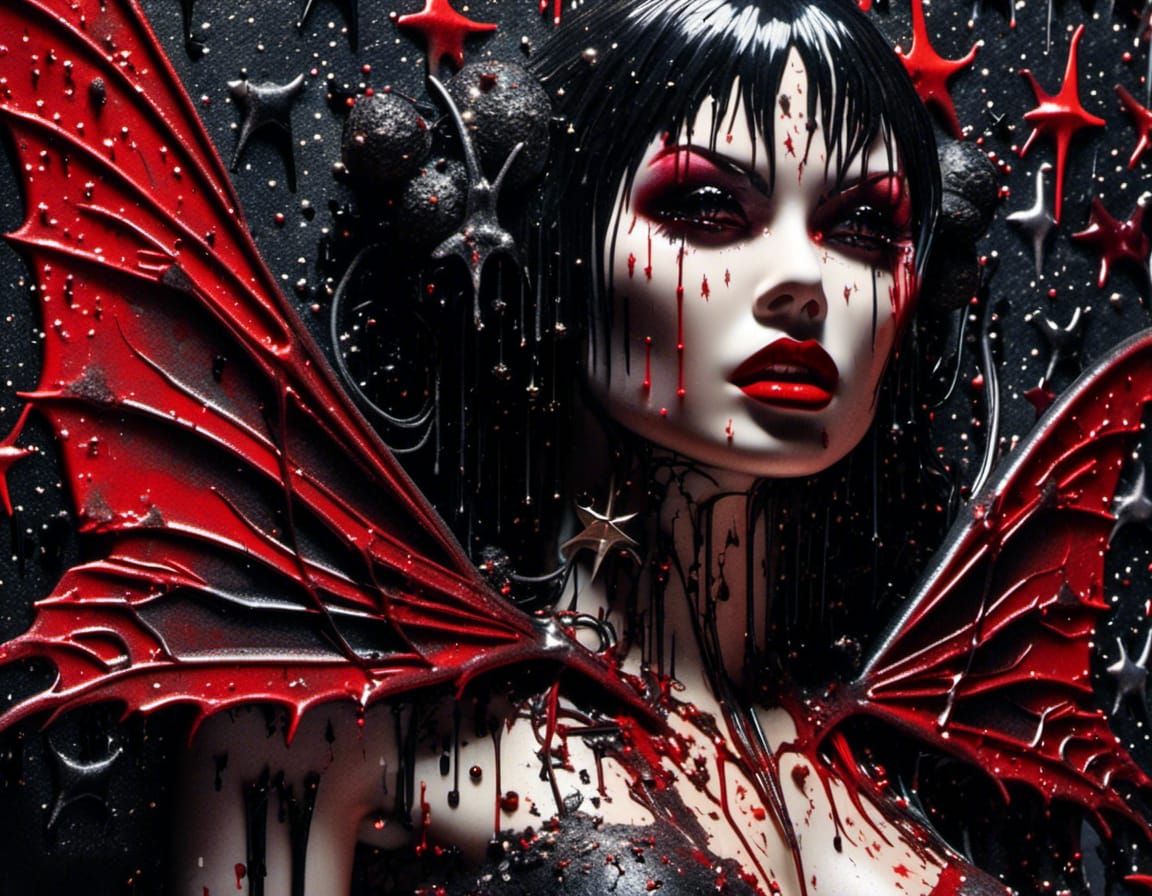 Gothic Vampirella Portrait with 3D Impasto Texture