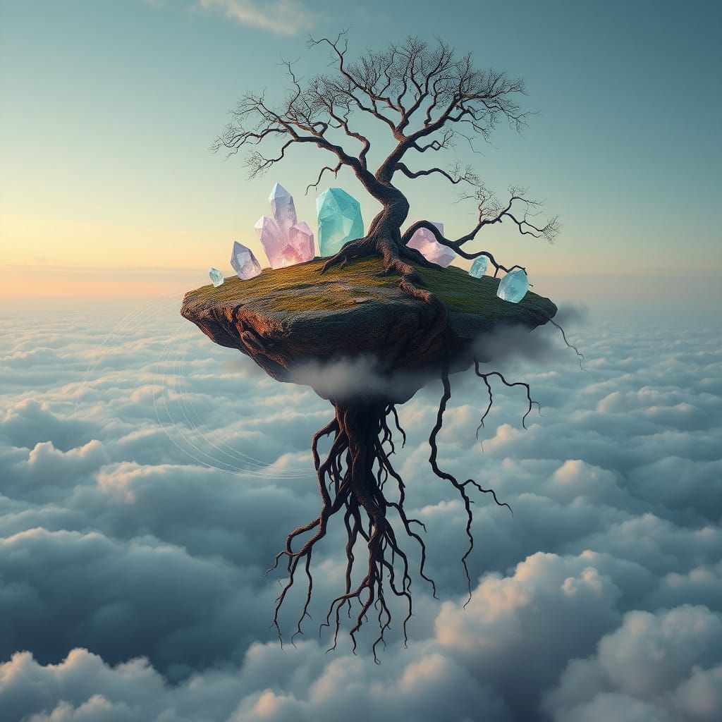 Dreamlike Dali-Inspired Landscape with Floating Island and G...