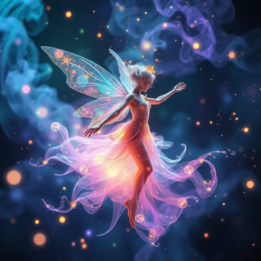 Ethereal Fairy in Vibrant Cosmic Dance