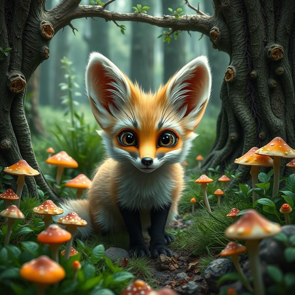 Fennec Fox in Whimsical Forest: Matte Painting