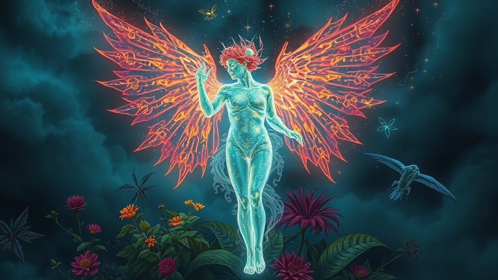 Mystical Goddess of Dream Plasma in Ethereal Storm