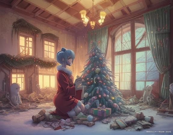Spirits Unwrapping Christmas Gifts in Anime Style