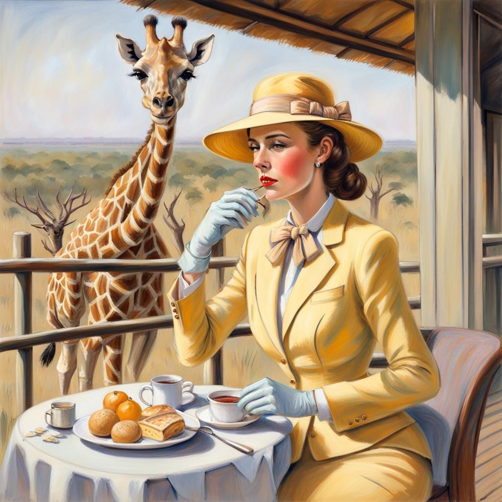 Elegant Woman's Bushveld Breakfast: a Pastel Sketch