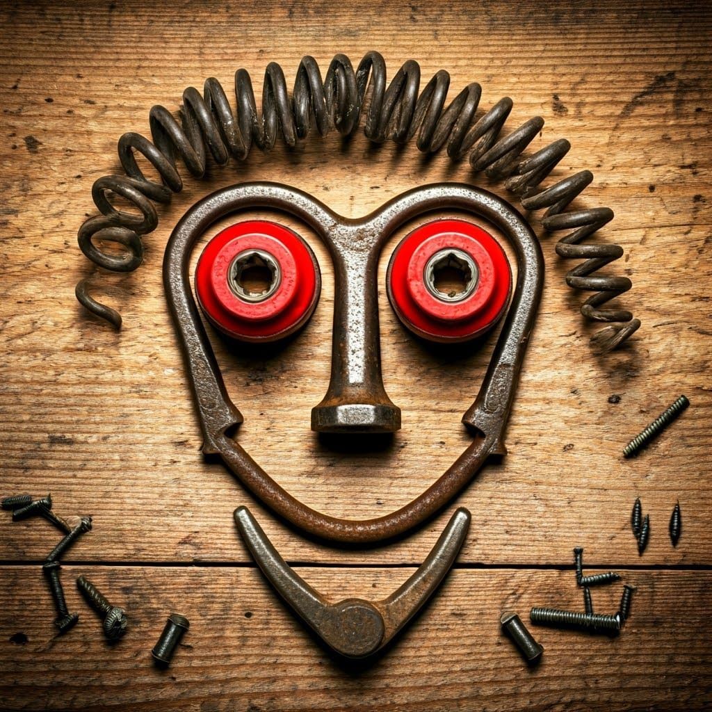 Whimsical Garage Tool Portrait in Vintage Style