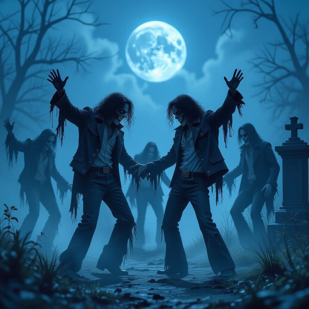 Zombies Dance with Michael Jackson in Moonlit Graveyard