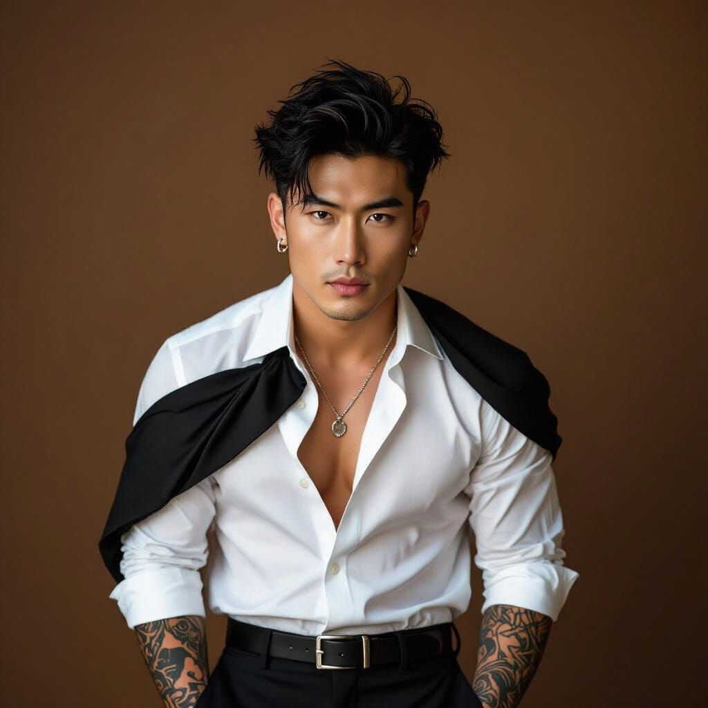 Confident East Asian Man in Editorial Fashion Style