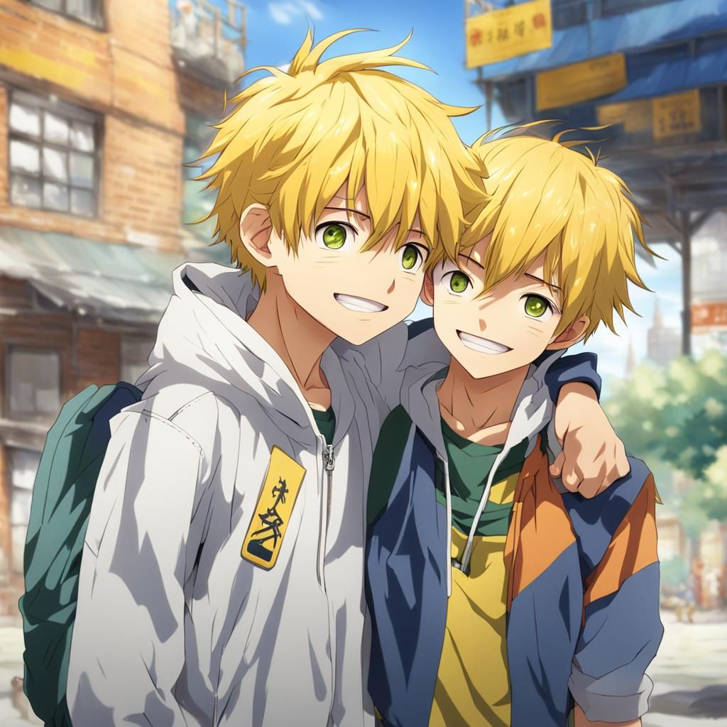 Happy Anime Boy with Yellow Hair and Scar