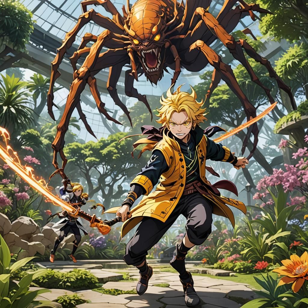 Zenitsu Battles Spider Demons in Anime Style