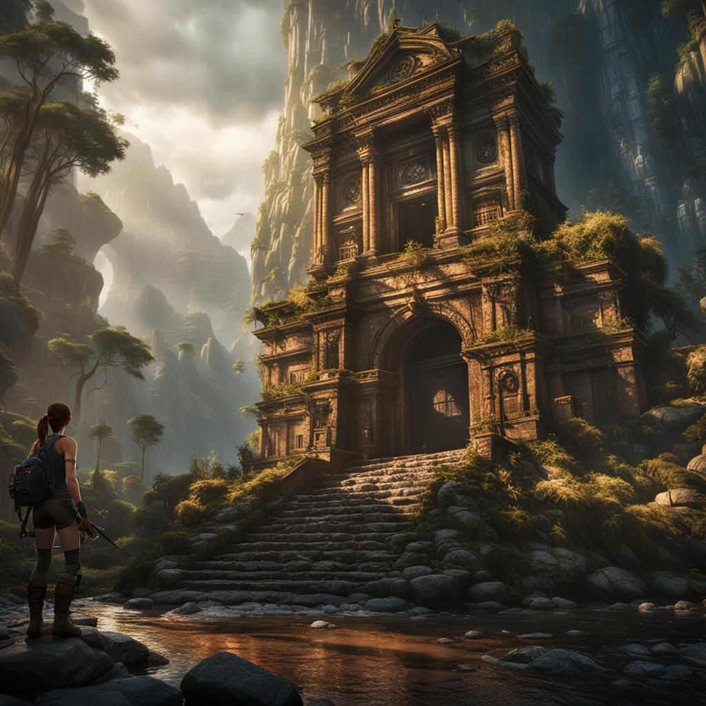 Tomb Raider Girl in Detailed Matte Painting