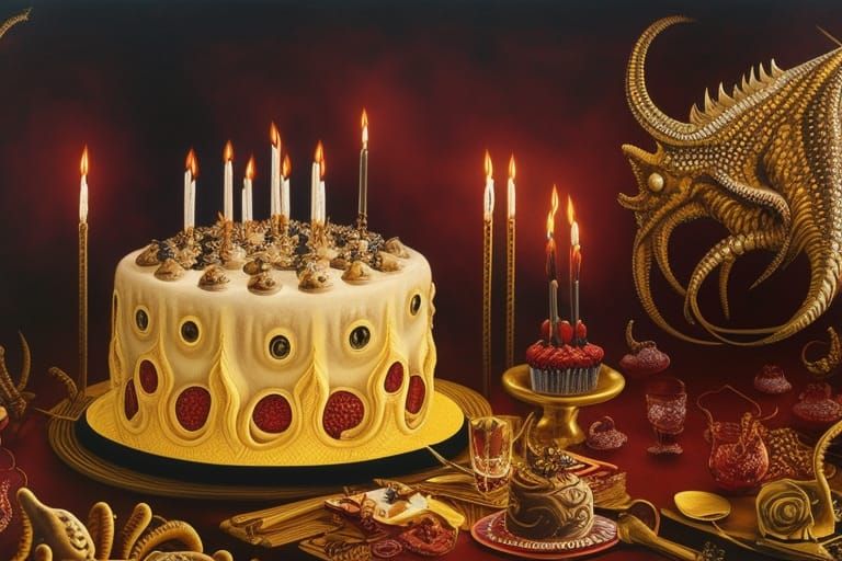 Lovecraftian Birthday Cake in Social Realism Style