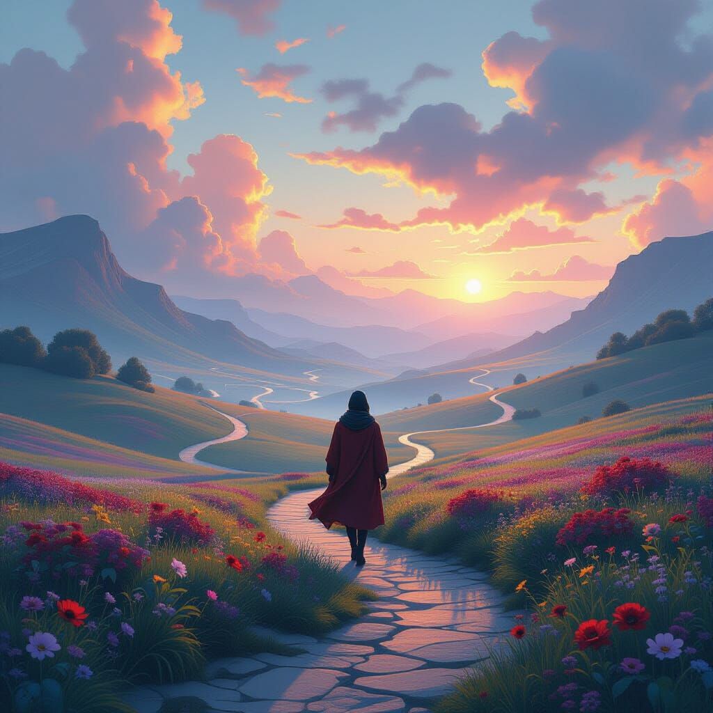 Ethereal Wanderer in Dreamlike Surreal Landscape